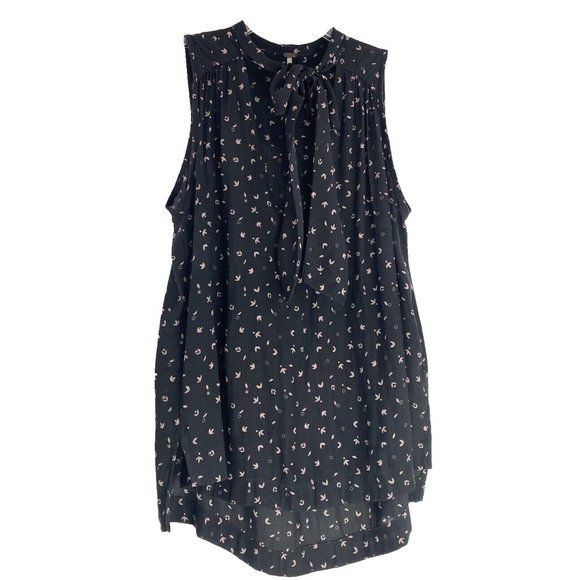 free people sleeveless tie neck bow blouse Polyester Geometric Print S - Picture 1 of 11